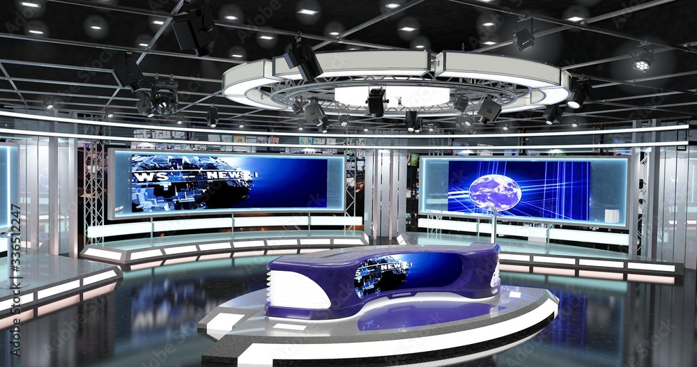 Virtual TV Studio News Set 1-4. 3d  background was created in  high resolution with 3ds Max-Vray software. You can use it in your virtual  studios. Stock Illustration | Adobe Stock