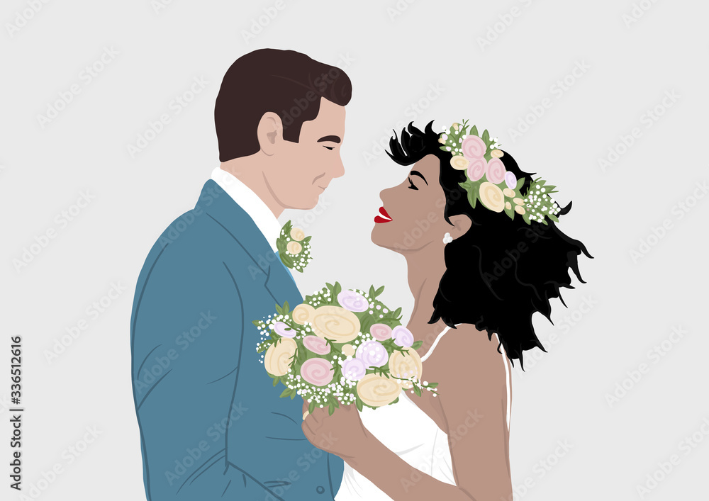 Illustration of happy bride and groom at their wedding day Illustration of happy bride and groom at their wedding day