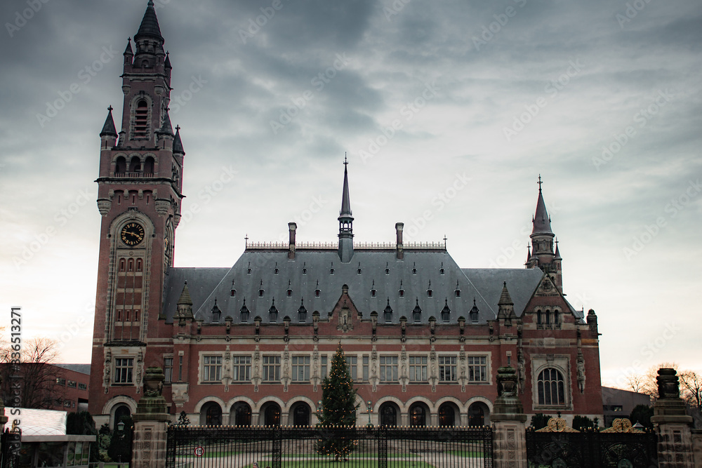 The Netherlands in winter with clear skies, buildings and streets