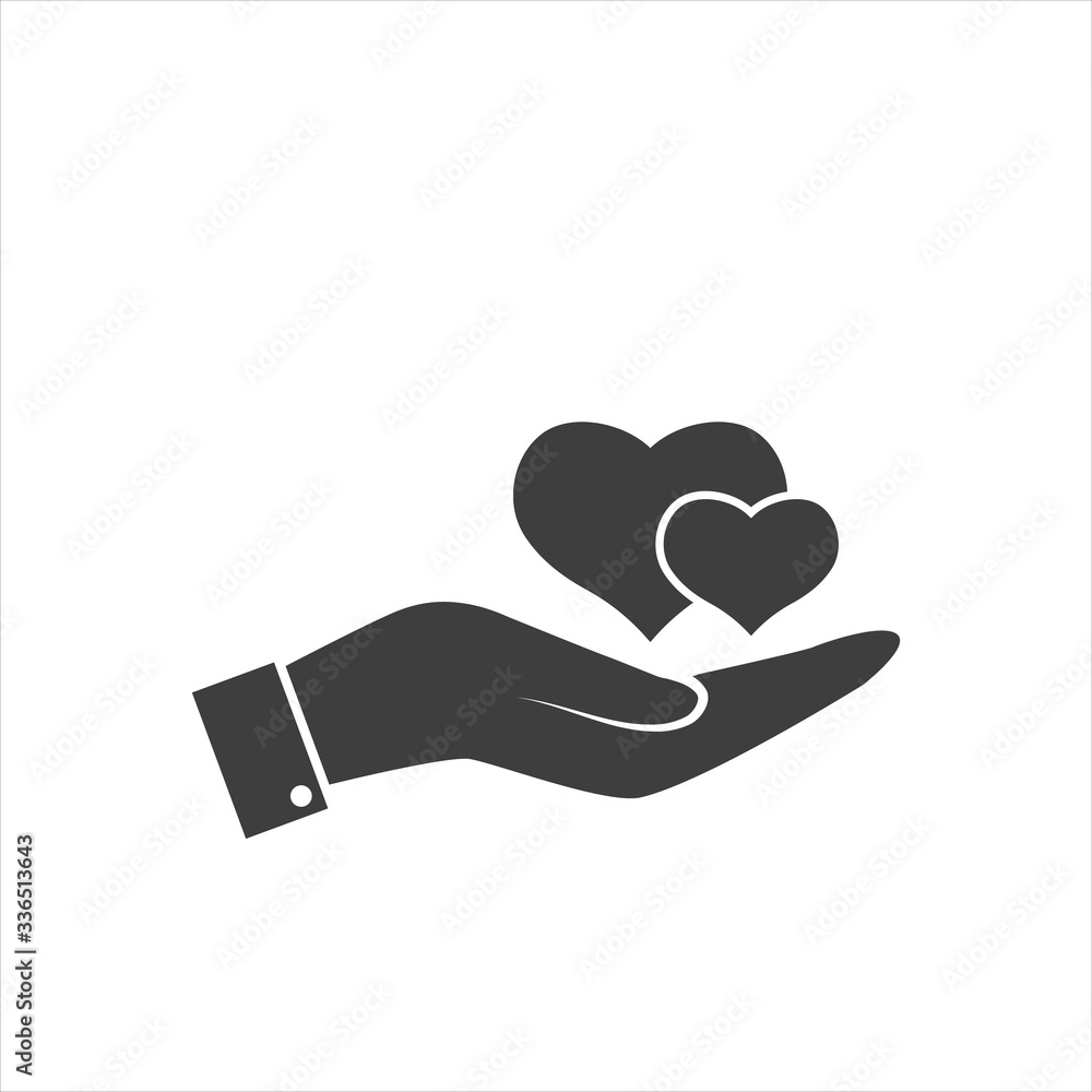 Human hand with heart icon on a white background. Human hand with heart icon on a white background.