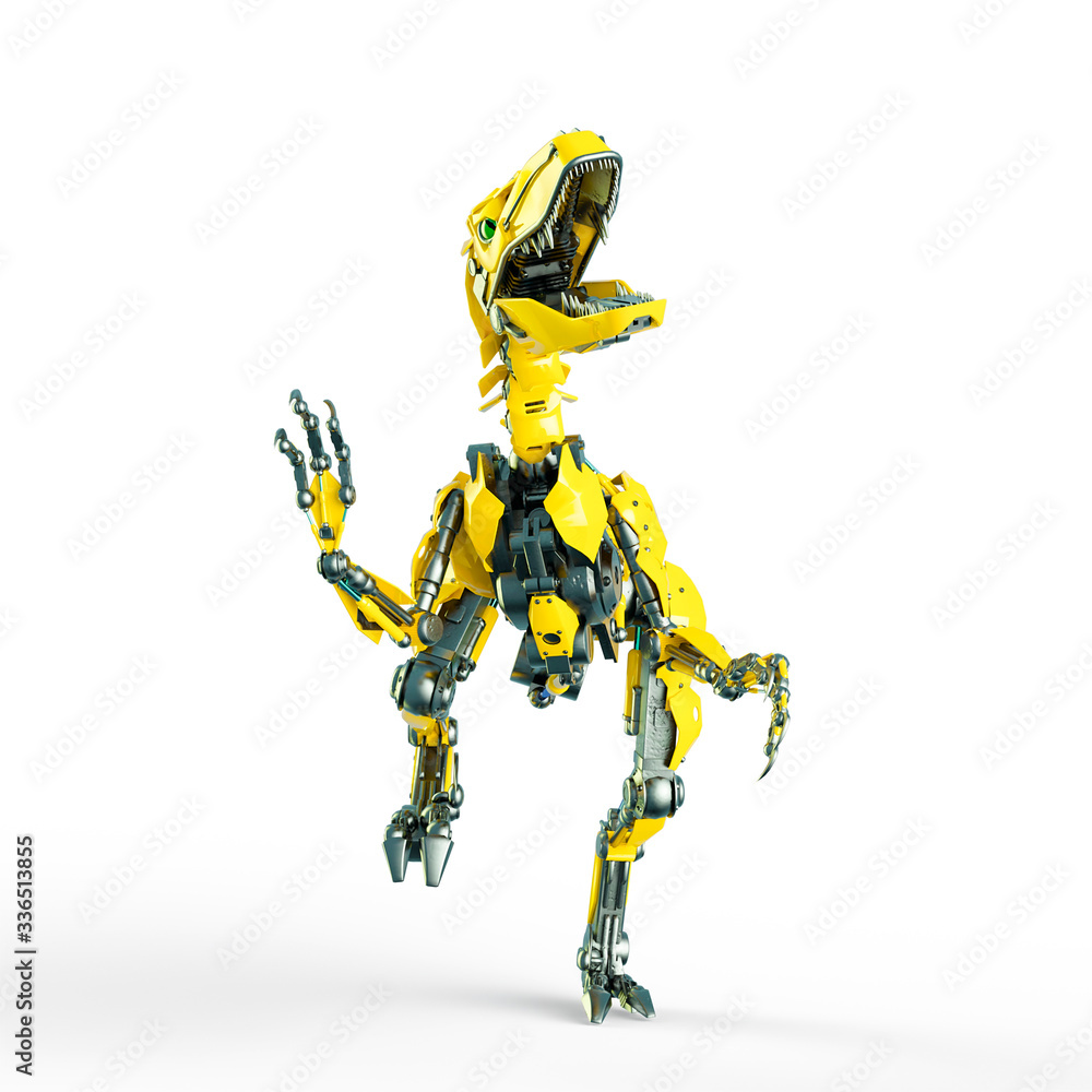 dino raptor robot is running on front view dino raptor robot is running on front view