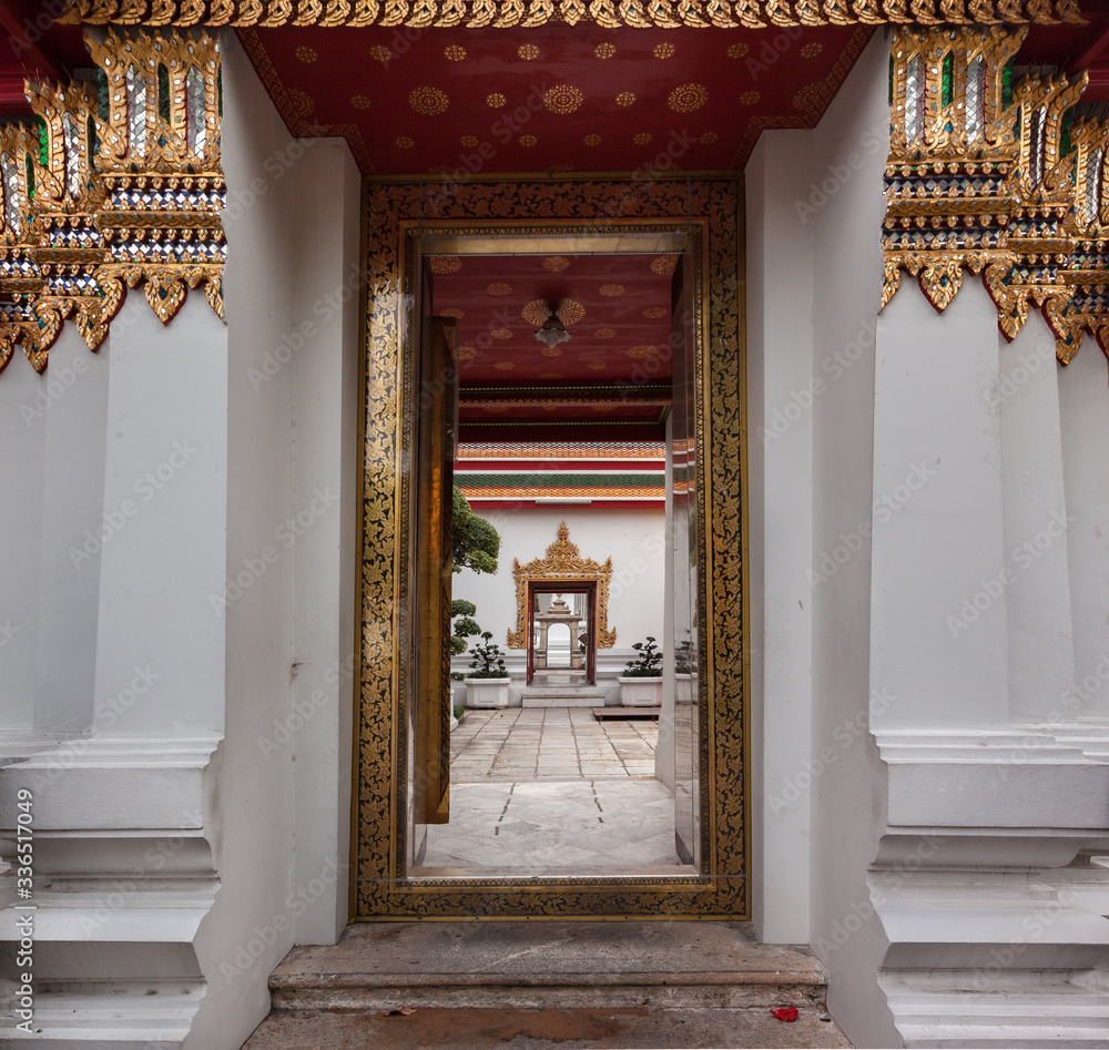 Buddist temple Wat Pho Entrance Bangkok daylight 
