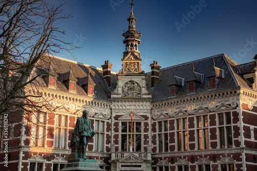 The Netherlands in winter with clear skies, buildings and streets