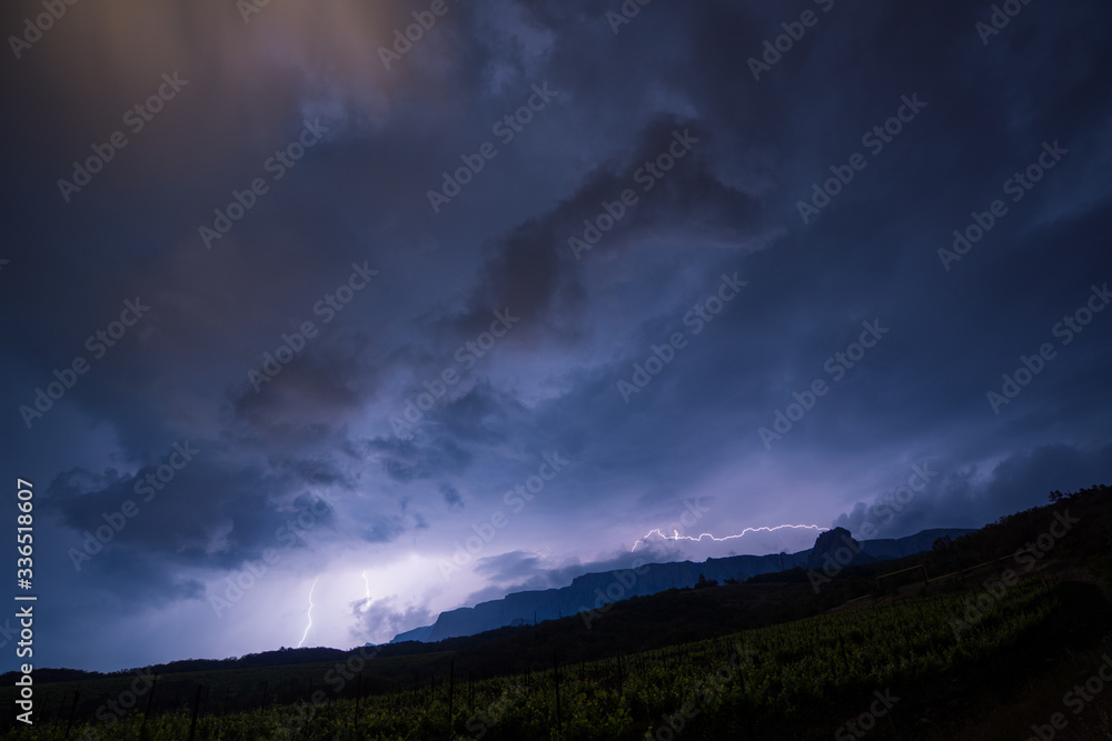 Night storm over the mountains in Crimea