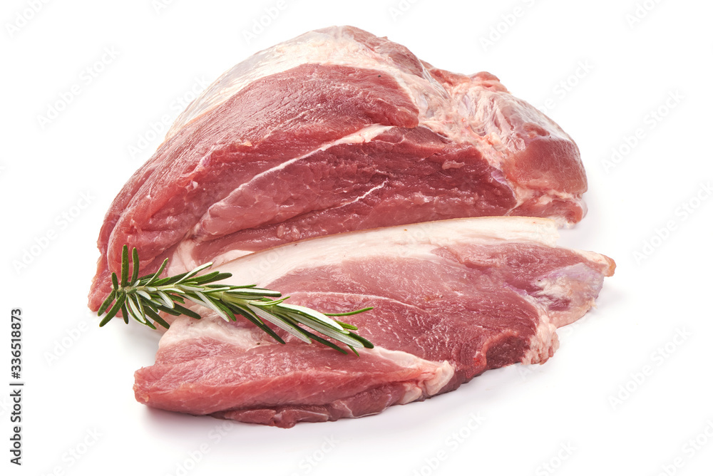 Raw pork steak, isolated on white background