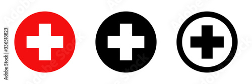 Red cross. Vector isolated icons. Medicine health hospital collection of signs symbol. Vector abstract graphic design. Emergency medicine concept. First aid. Health care.