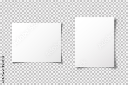 A4 paper mockup vector template with shadow isolated on transparent background. Graphic element. Blank paper mockup vector design. Web banner.