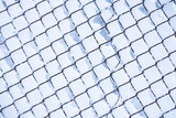 A Winter mesh on nature in the park background. Winter fence fence.