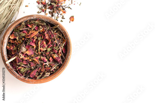 Tea set herbal, floral, lemongrass on a white background