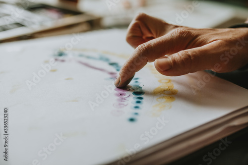 Closeup of Mother and Daughter painting with fingers