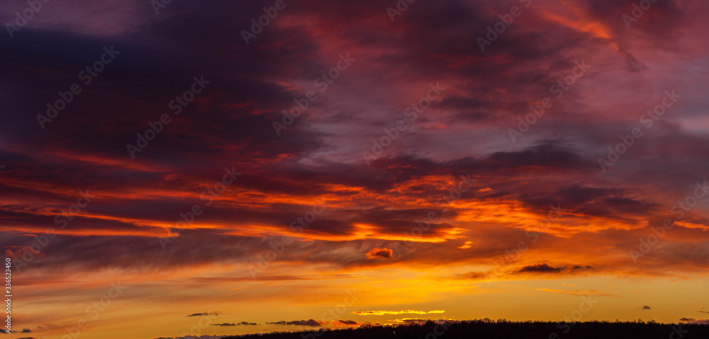 panorama of a sunset taken in the Chuvash Republic in Russia in early April
