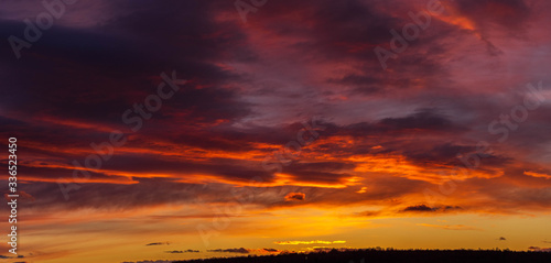 panorama of a sunset taken in the Chuvash Republic in Russia in early April