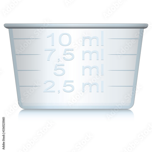 Illustration of object packaging dosing cup for cosmetic, medicine, supplement and vitamins. Ideal for catalogs, newsletters and 3D packaging catalogs