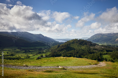 View over cumbrian valley from Cat Bells fell in the British Lake District