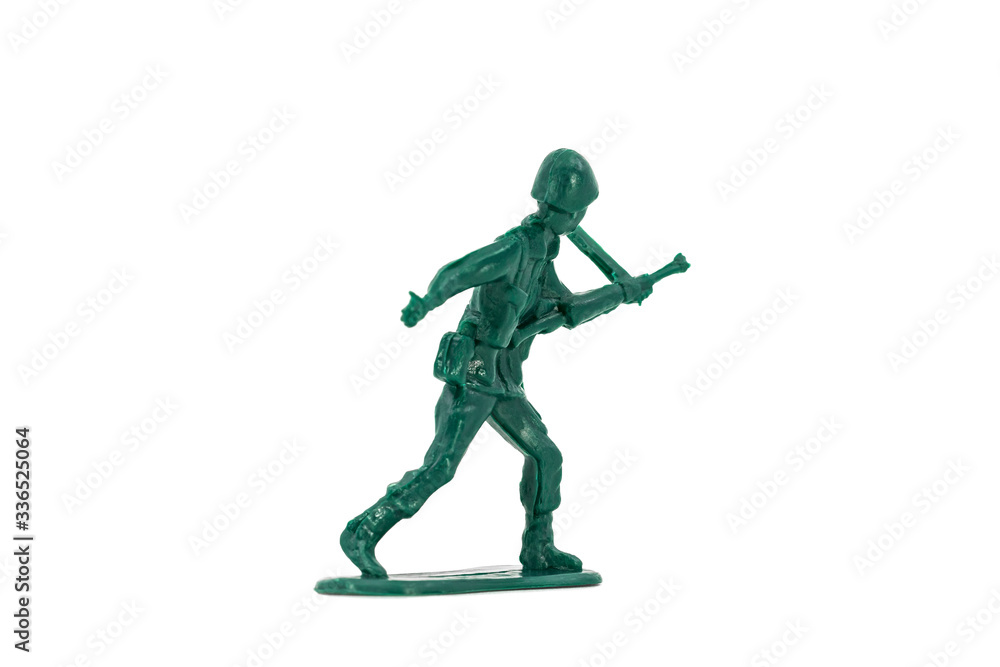 Green toy soldiers on white background. Soldier two on six models. (2/6) Picture two on sixteen viewing angles. (02/16)