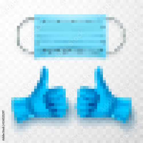 Realistic blue medical face mask and medical latex gloves. Vector illustration