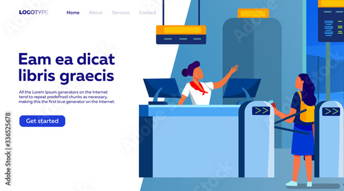 Group of passengers standing in queue to counter vector illustration. Departures board and airline transportation concept. Travelers waiting in line for plane