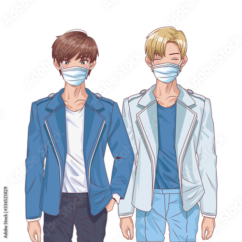 young boys using face masks anime characters
