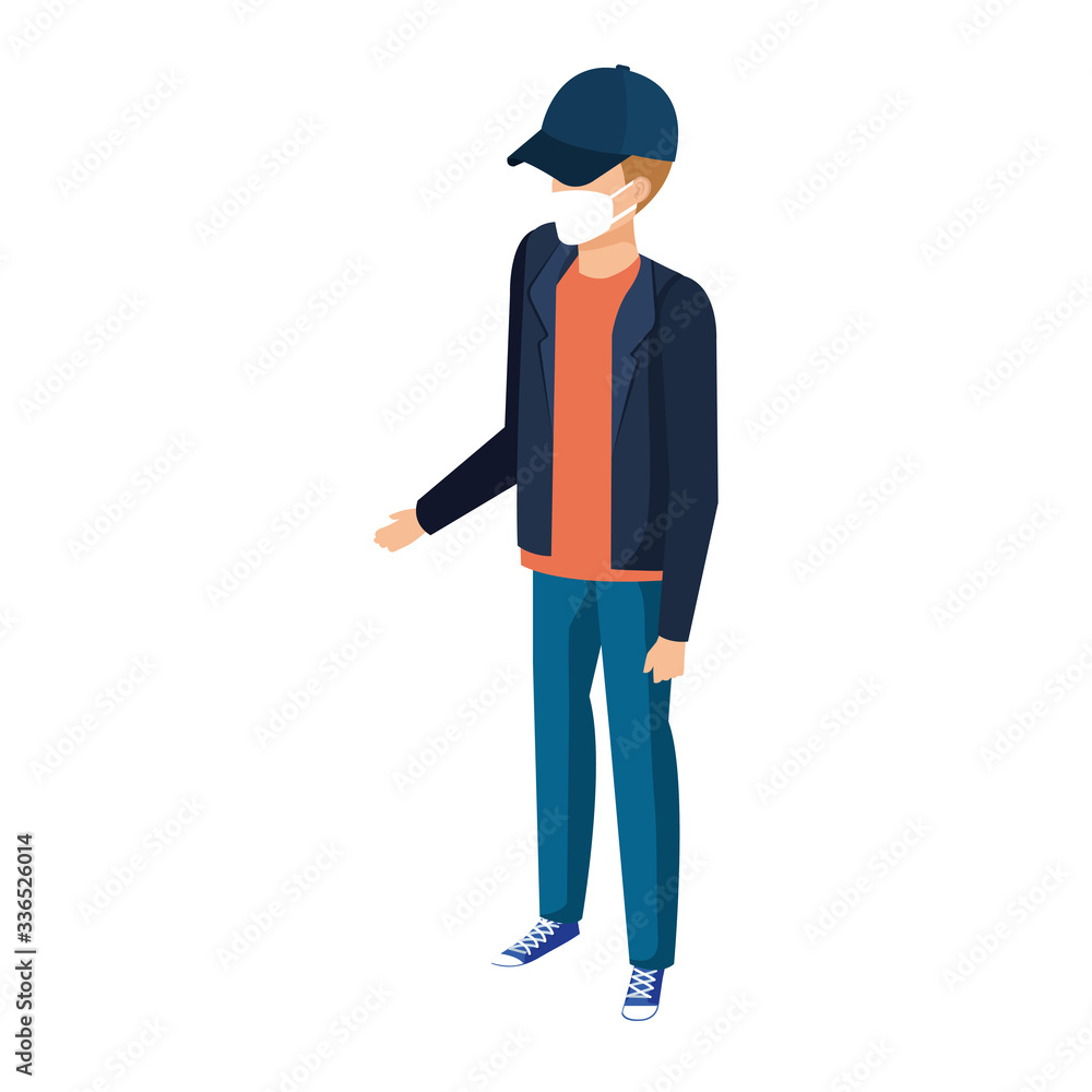 young man with cap and face mask isolated icon vector illustration design