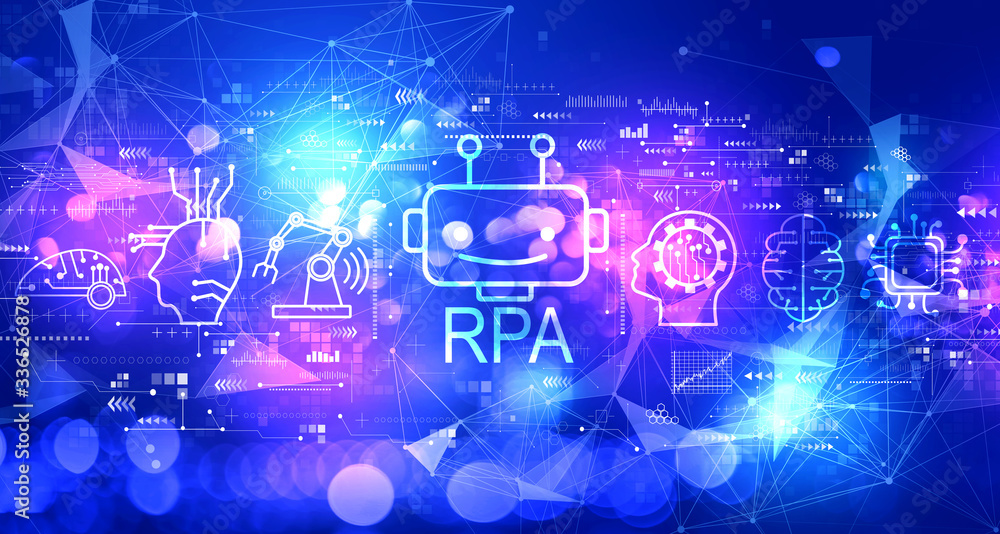 Obraz premium Robotic process automation concept with technology blurred abstract light background