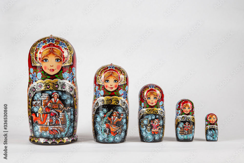 Russian traditional toy matryoshka, on a white backgroun