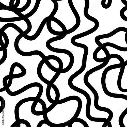 Black and white abstract seamless pattern with wavy lines