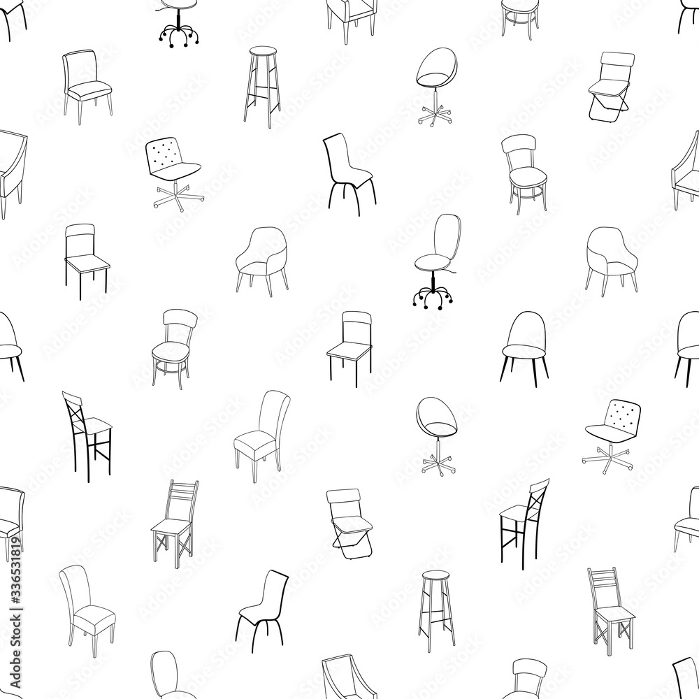 Black and white seamless pattern with chairs Black and white seamless pattern with chairs