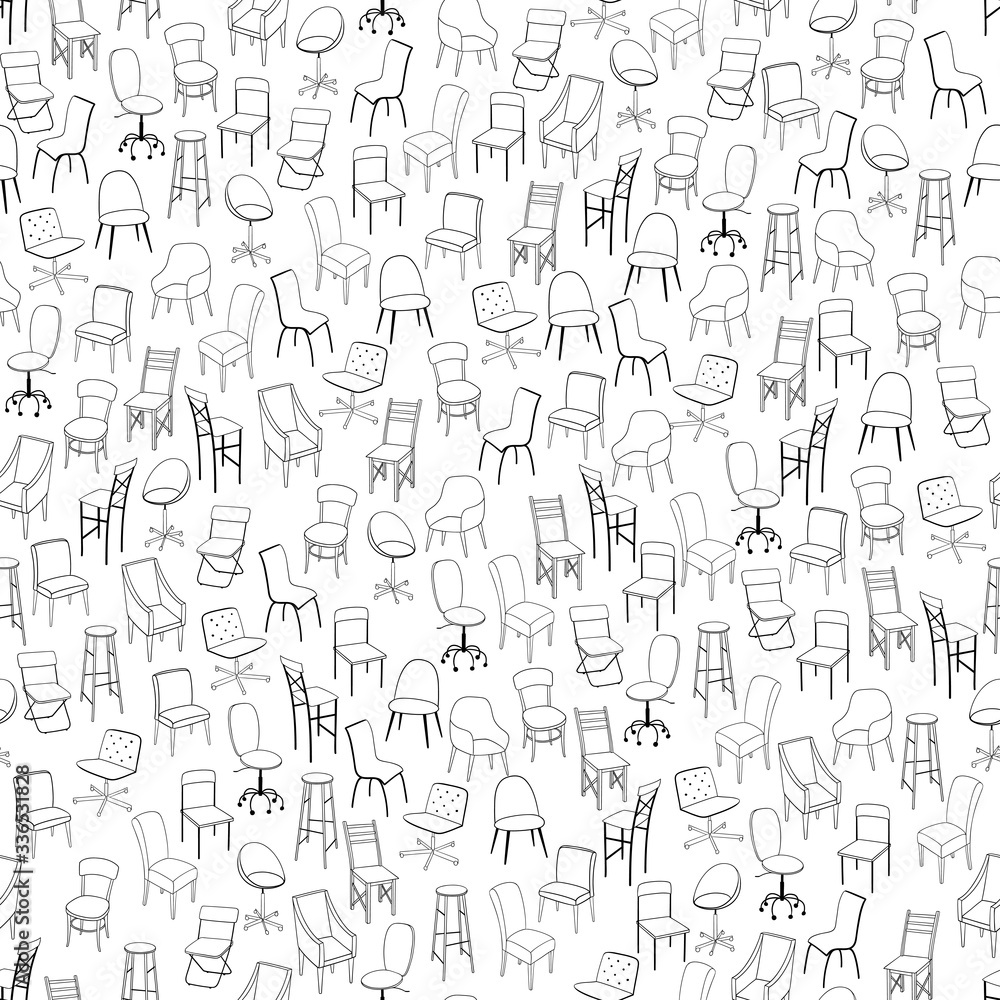 Black and white seamless pattern with chairs