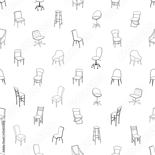 Black and white seamless pattern with chairs
