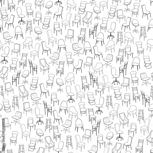 Black and white seamless pattern with chairs
