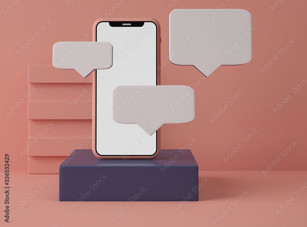 3D Illustration. Smartphone with speech bubbles. 3D Illustration. Smartphone with speech bubbles.