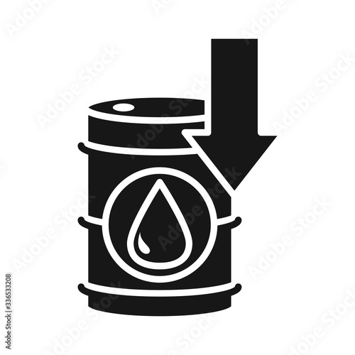 downward barrel trade crisis economy, oil price crash silhouette style icon