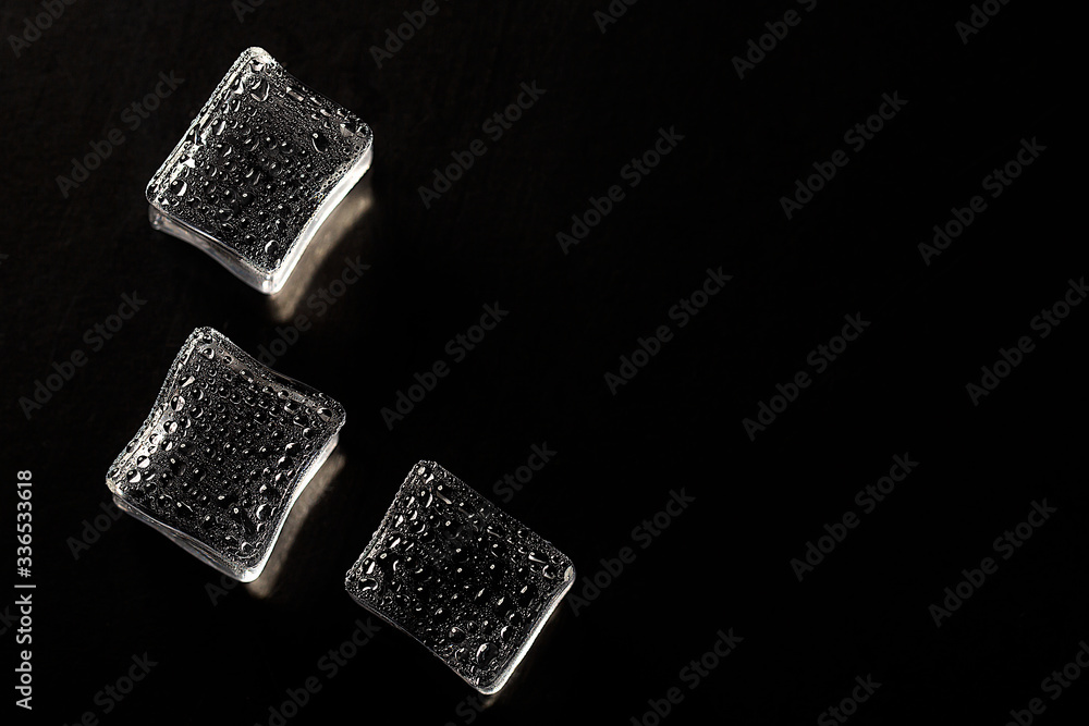 Colored banner with fresh ice cubes and reflections Colored banner with fresh ice cubes and reflections