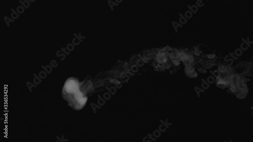 blows smoke rings on a black background