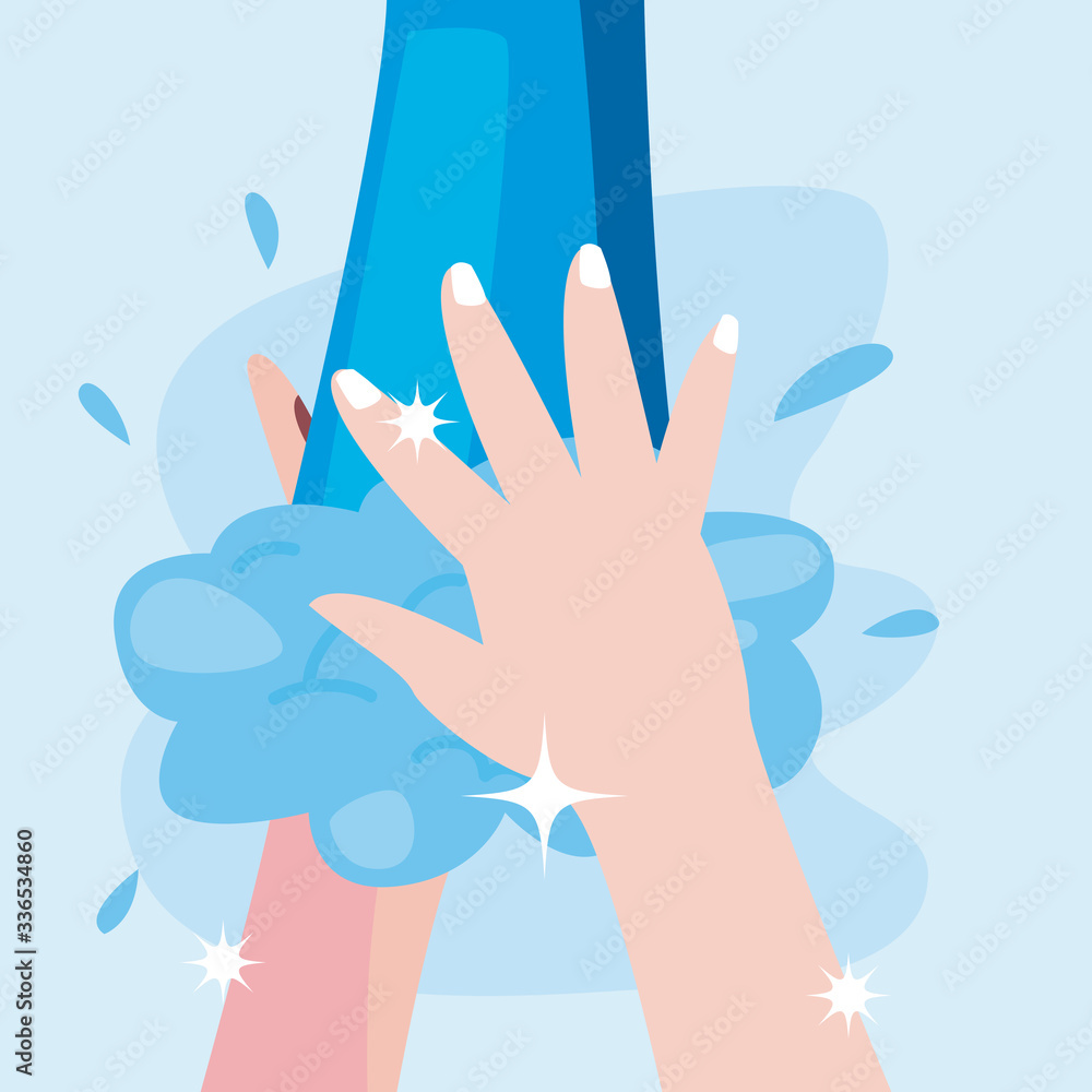 Hands washing with water and soap vector design Hands washing with water and soap vector design