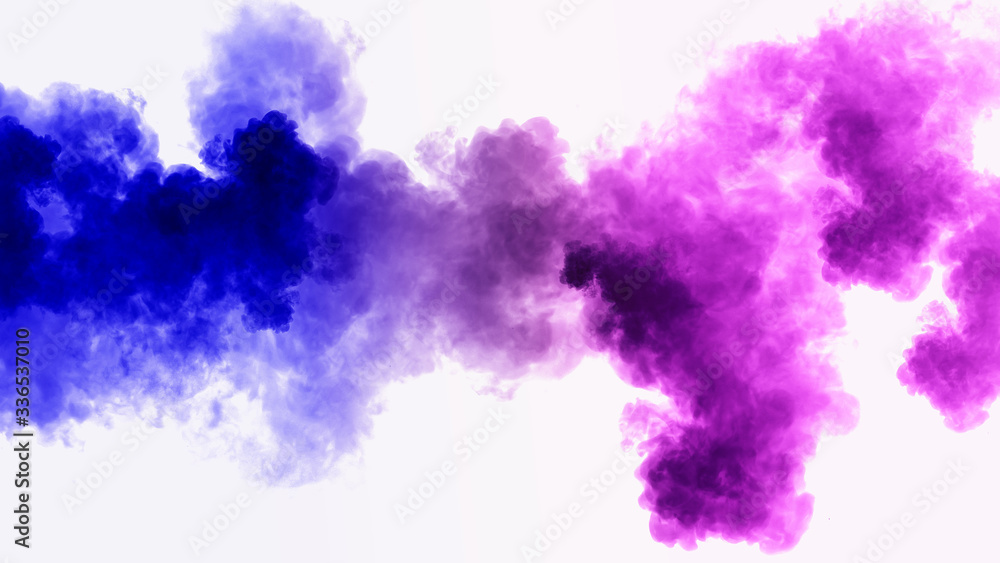 Closeup of a colorful acrylic ink in water isolated on white. Abstract background. Colorful smoke background texture.