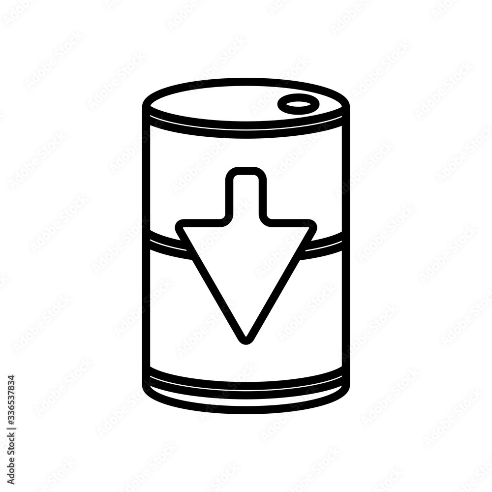 oil crash concept, oil barrel with arrow down icon, line style oil crash concept, oil barrel with arrow down icon, line style