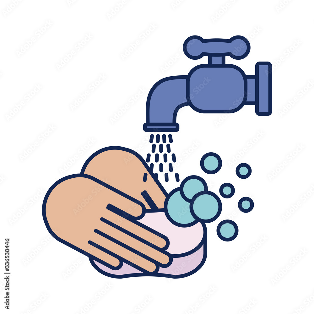 washing hands with water and soap, line and fill style icon washing hands with water and soap, line and fill style icon