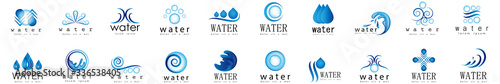 Water Splash Vector And Drop Set - Isolated On White. Vector Collection Of Flat Water Splash and Drop Logo. Icons For Droplet, Water Wave, Rain, Raindrop, Company Logo And Bubble Design