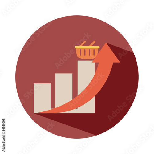 financial chart up arrow basket market, rising food prices, block style icon