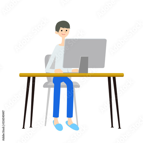 リモートワークをする男性のイラスト