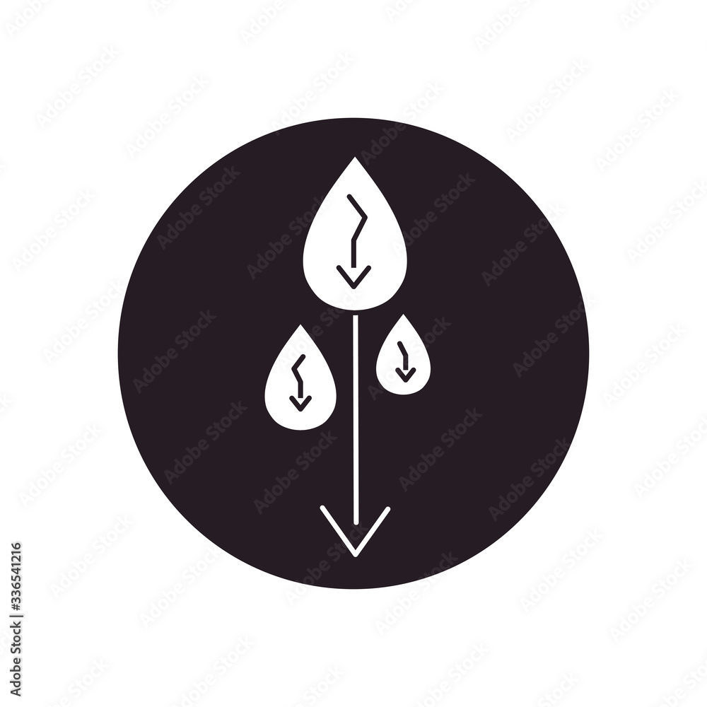 oil drops with arrows down icon, silhouette style oil drops with arrows down icon, silhouette style