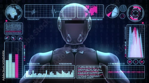 Robot Includes a Futuristic User Interface With the Word Coronavirus. 3d Animation Rendering