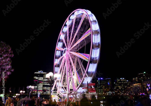 Long exposure photo of a Ferris wheel at night, Sydney Harbour, Australia