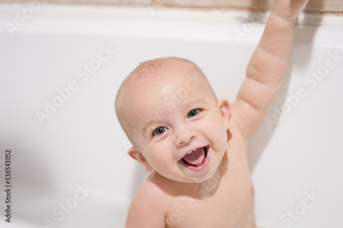 happy baby in the bathroom