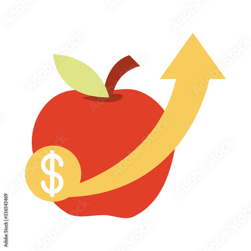 apple money arrow market, rising food prices, flat style icon