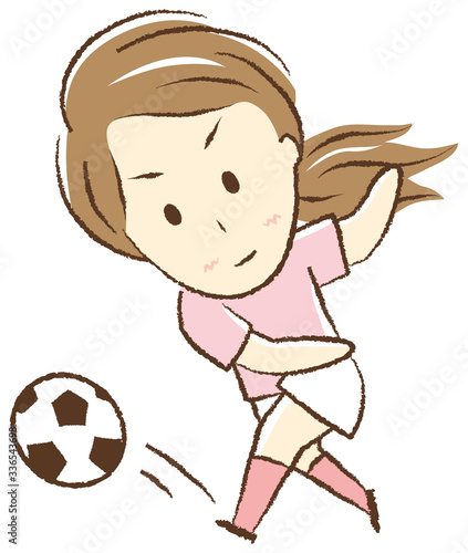 Girl playing football "Kicking ball"