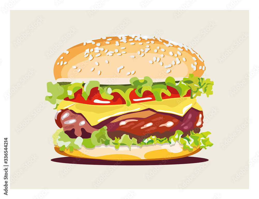 Chessburger with tomato and lettuce. Vector illustration Chessburger with tomato and lettuce. Vector illustration
