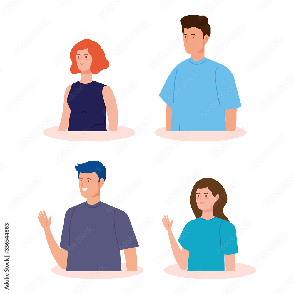 young people waving avatar characters vector illustration design young people waving avatar characters vector illustration design