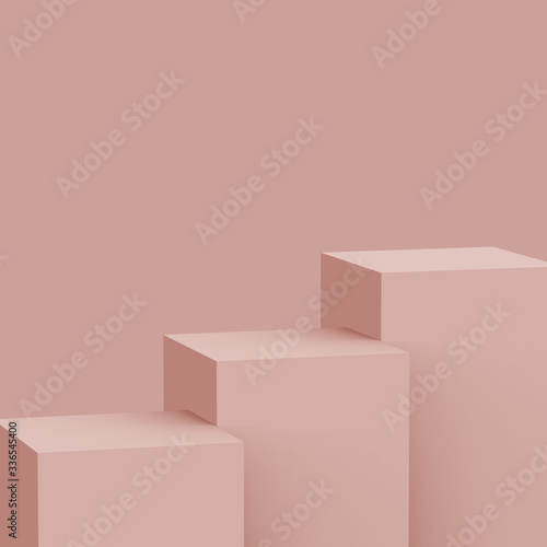 3d dusty pink stage podium scene minimal studio background. Abstract 3d geometric shape object illustration render. Display for cosmetic fashion product. Natural monochrome color tones.
